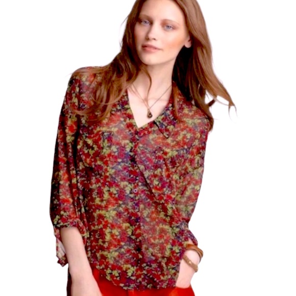 Free People | Tops | Free People Easy Rider Floral Sheer Top Button ...